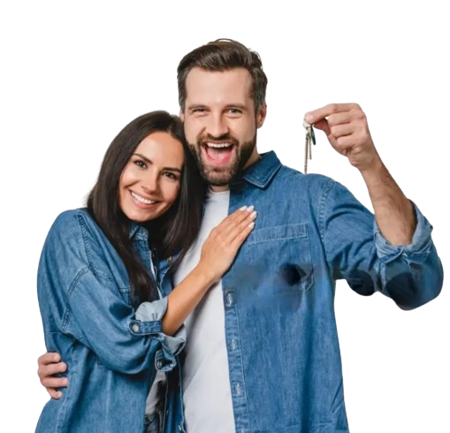 Happy customers holding car keys after receiving professional car shipping services.